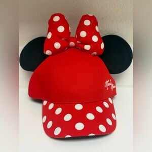 New Disney Parks Minnie Mouse Ball Cap Hat ~ Youth 54-57 cm Polka-Dots Bow Red